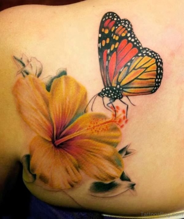 3D Butterfly With Flower Tattoo