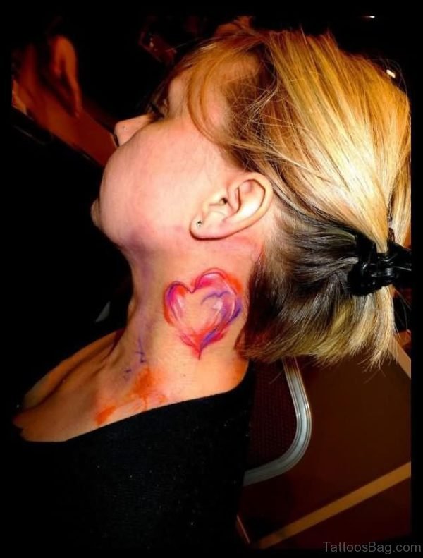Abstract Heart Neck Tattoo