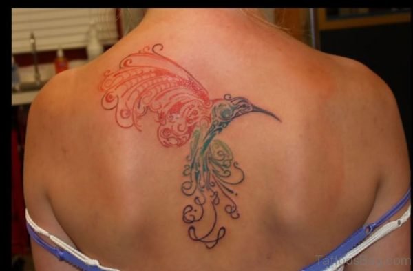 Abstract Hummingbird Tattoo On Back