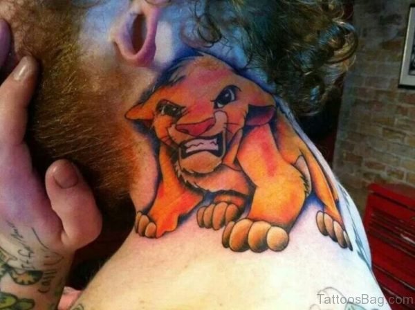 Adorable Lion Tattoo On Neck