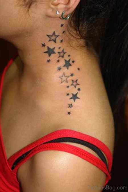 Amazing Stars Tattoo On Neck For Women
