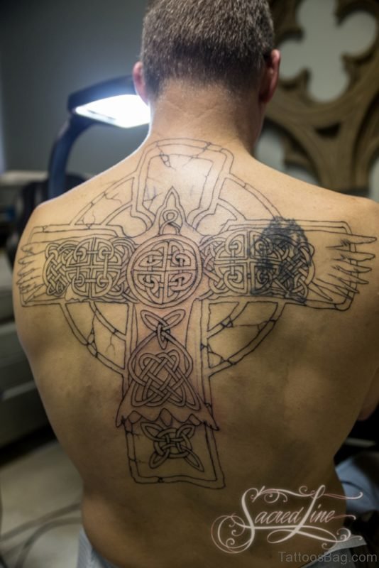 Amazing Cross Tattoo Design On Back