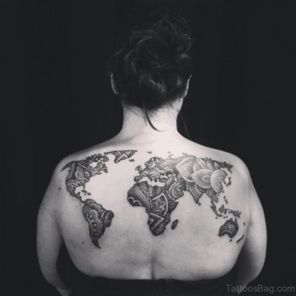 Amazing Map Tattoo On Upperback