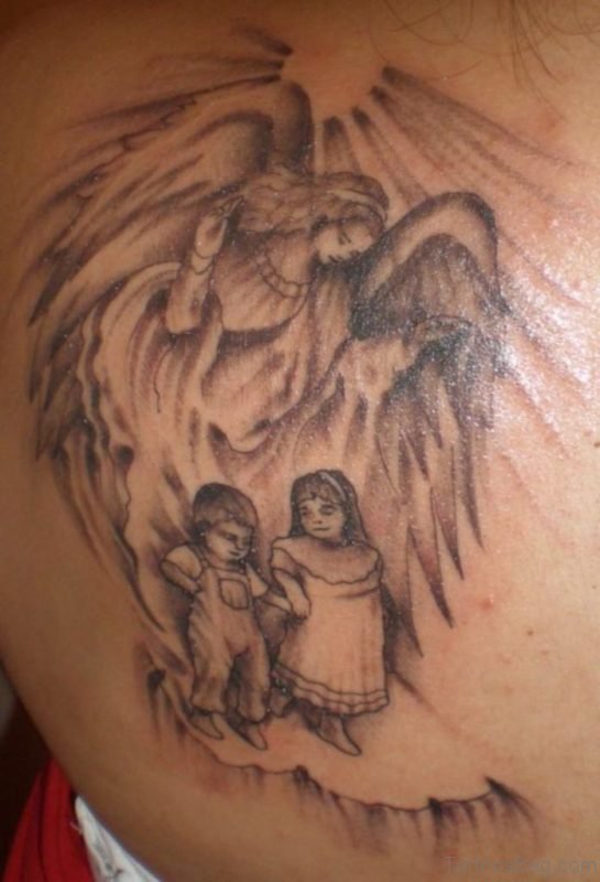 Amazing Memorial Angel Tattoo On Back