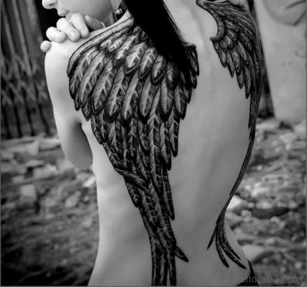 Amazing Memorial Angel Wings Tattoo