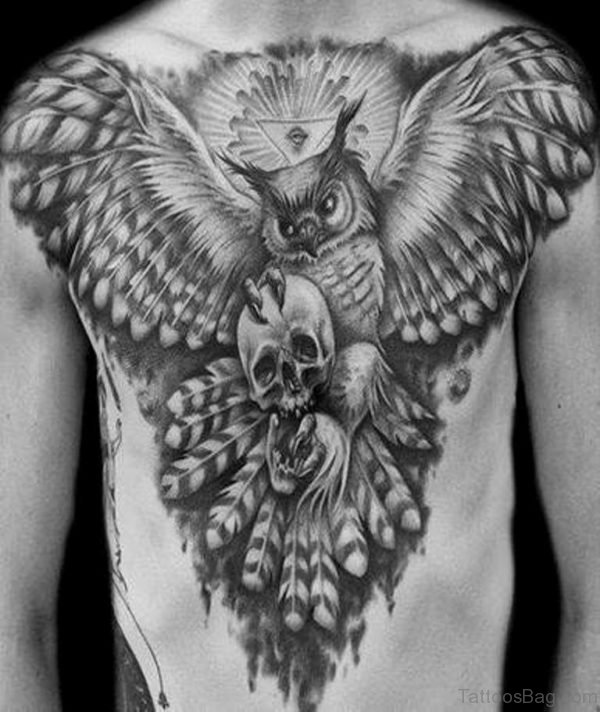 Amazing Owl Chest Tattoo