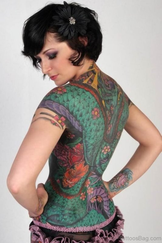 Amazing Woman Full Back Tattoo