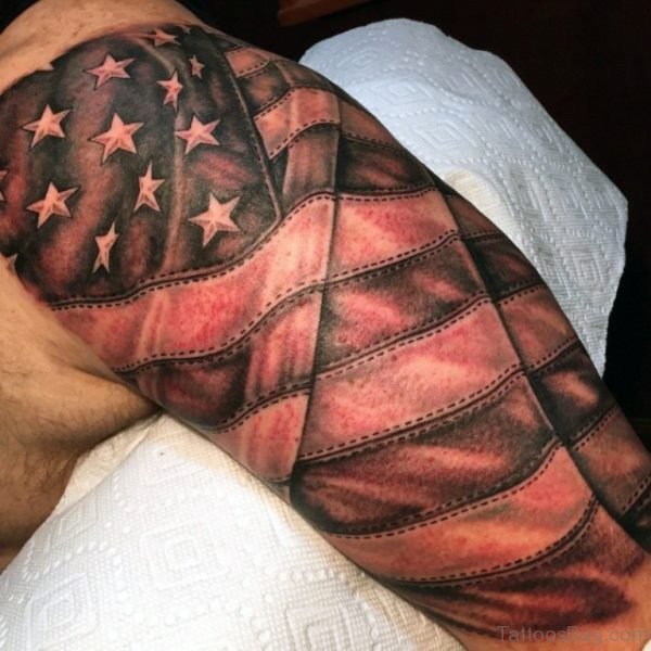 American Flag Tattoo On Half Sleeve