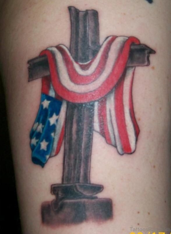 American Flag With Cross Tattoo