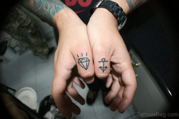 Anchor And Diamond Tattoo