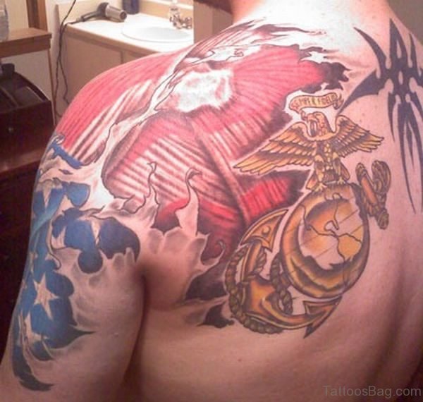 Anchor And Eagle On Globe Tattoo