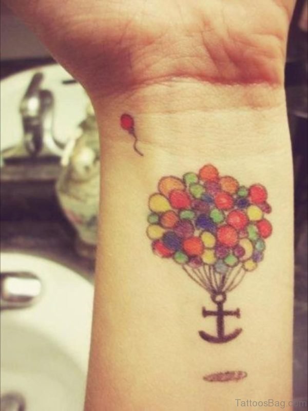  Anchor With Balloons Wrist Tattoo