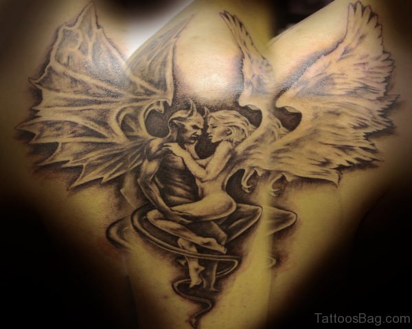 Angel And Devil Wing Tattoo On Back