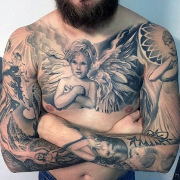 Angel Baby Tattoo On Chest