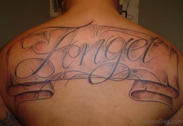 Angel Banner Tattoo On Upper Back