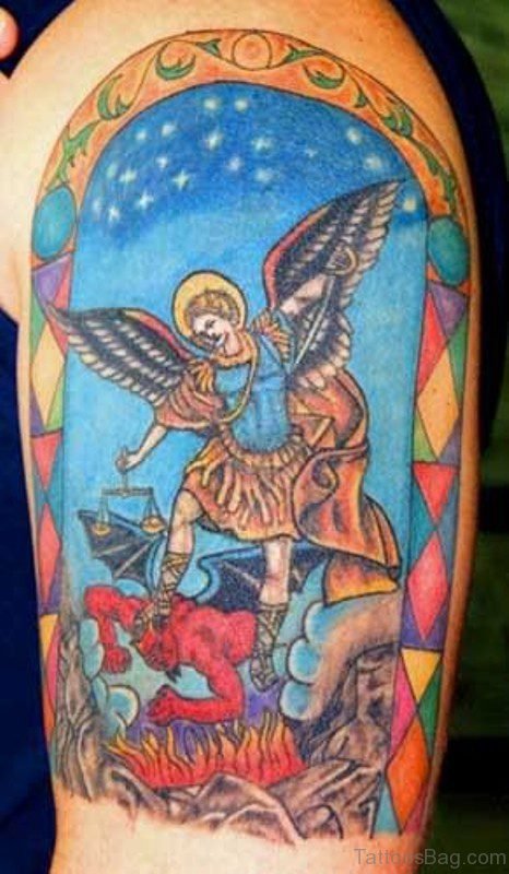 Angel Beat With Devil Shoulder Tattoo