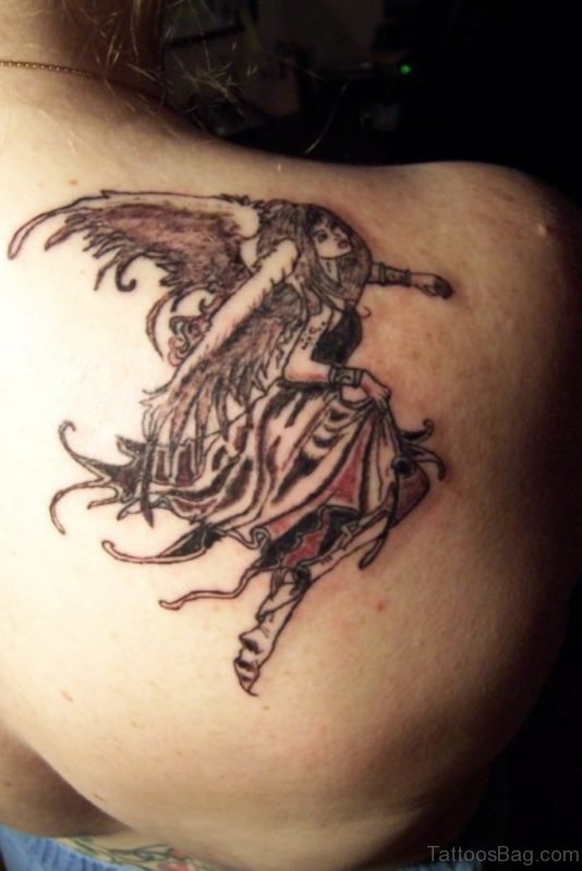 Angel Winged Swallow Tattoo On Back