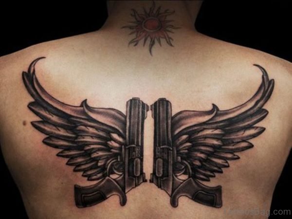 Angel  Wings And Gun Tattoo