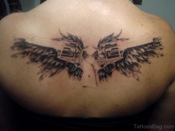 Angel Wings With Guns Tattoo