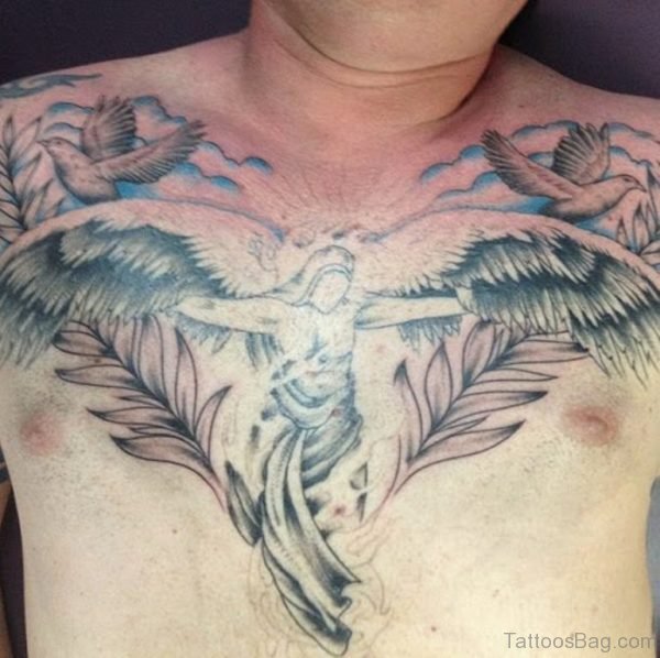 Angel With Wings Chest Tattoo
