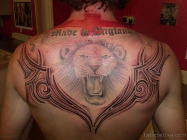 Angry Lion Tattoo Design On Back