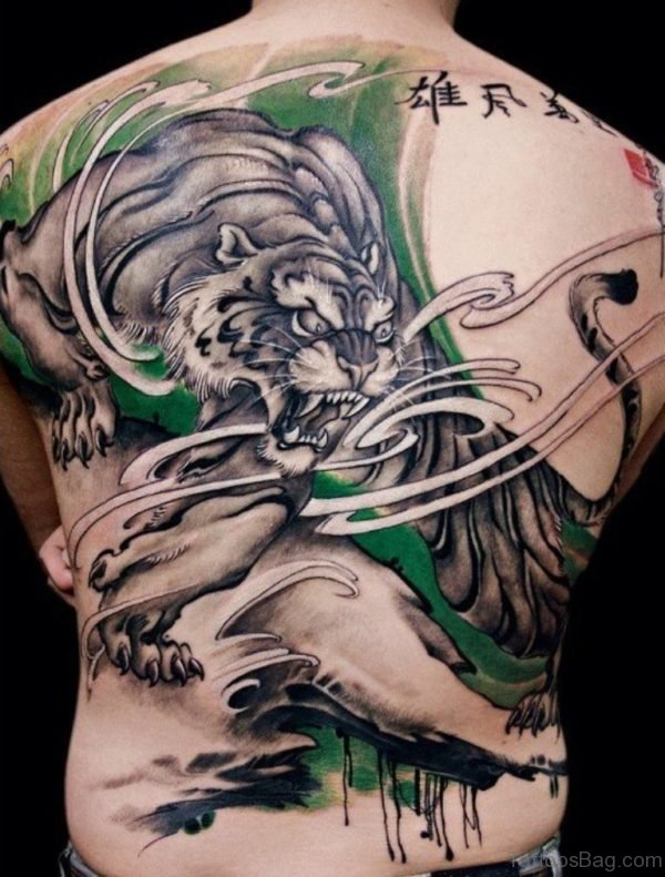 Angry Tiger Tattoo On Back