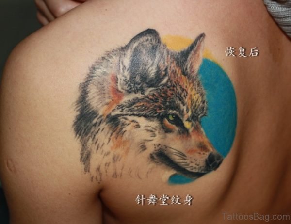 Angry Wolf And Moon Tattoo
