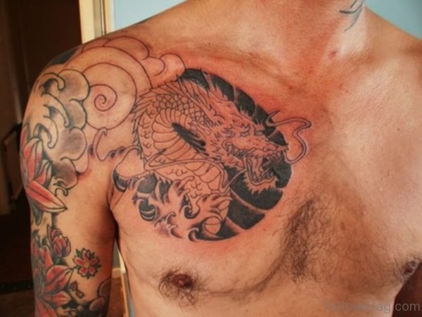 Asian Dragon Tattoo On Chest