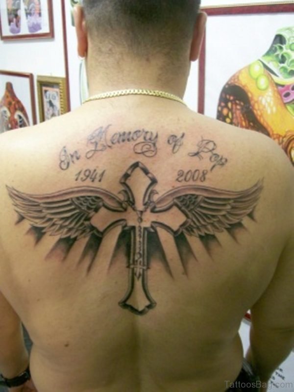 Attractive Cross And Wings Tattoo