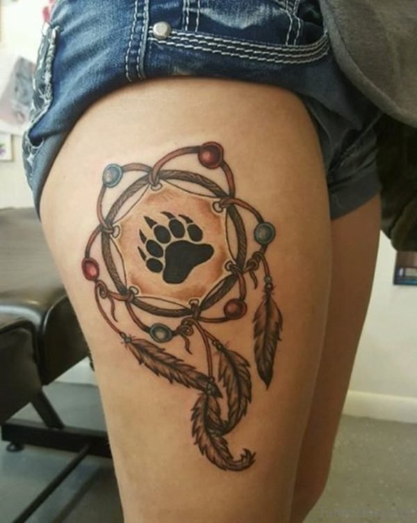 Attractive Dreamcatcher Tattoo On Thigh