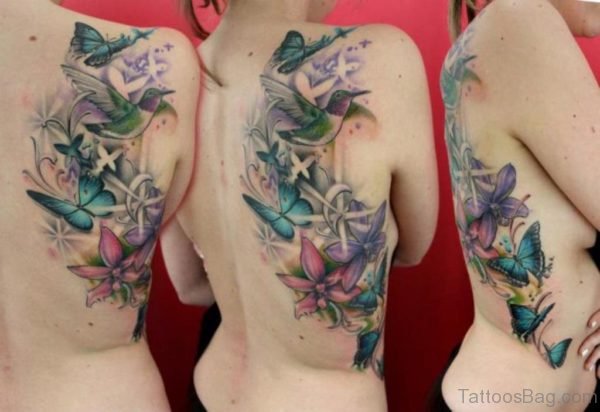 Attractive Hummingbird Tattoo  On Back