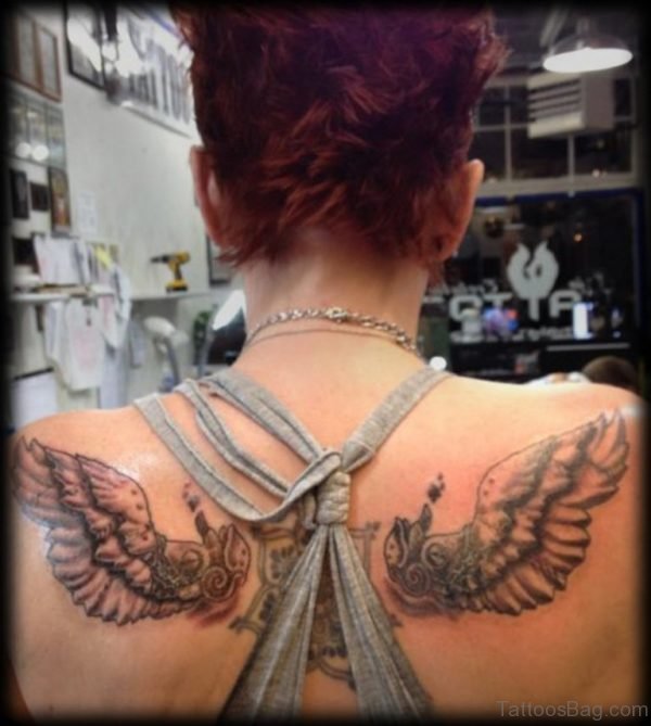 Attractive Memorial Angel Tattoo On Back