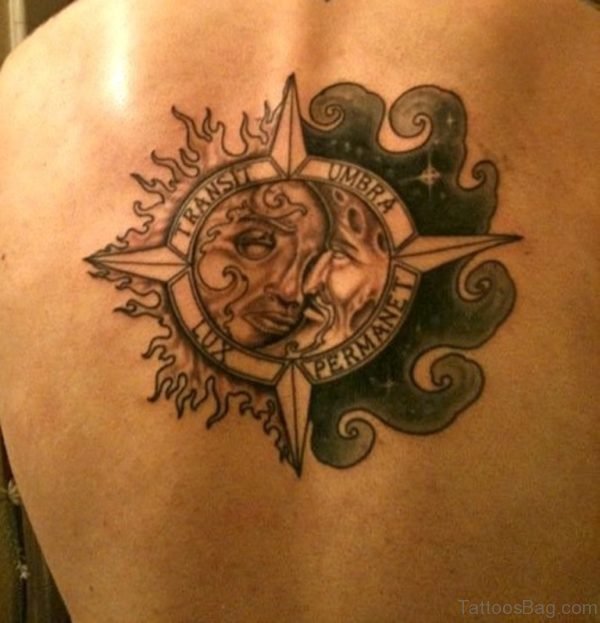 Attractive Moon Tattoo On Back