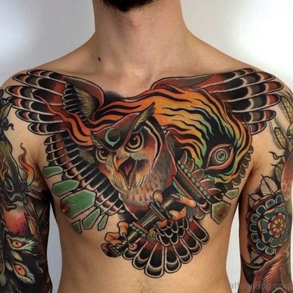 Attractive Owl Tattoo Design On Chest