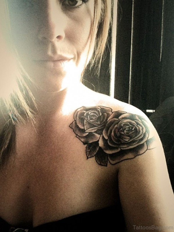 Attractive Rose Tattoo On Shoulder