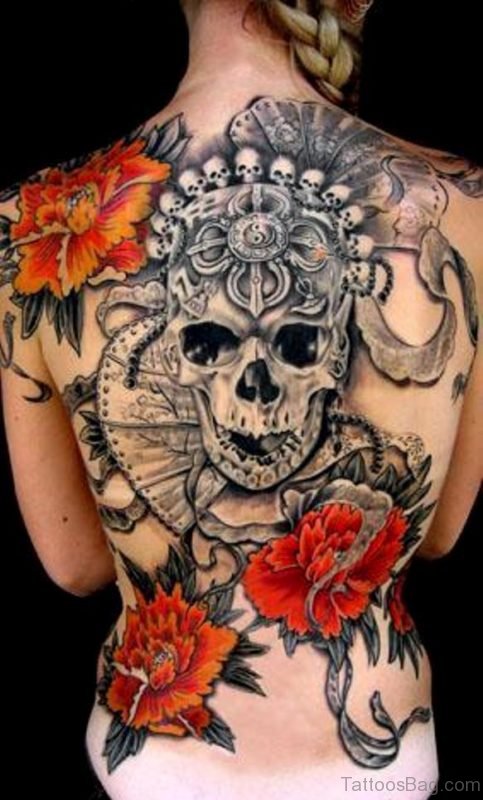  Skull And Rose Tattoo