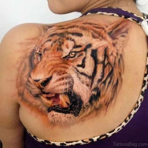 Attractive Tiger Tattoo On Back