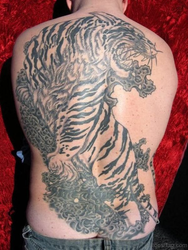 Attractive Tiger Tattoo On Full Back