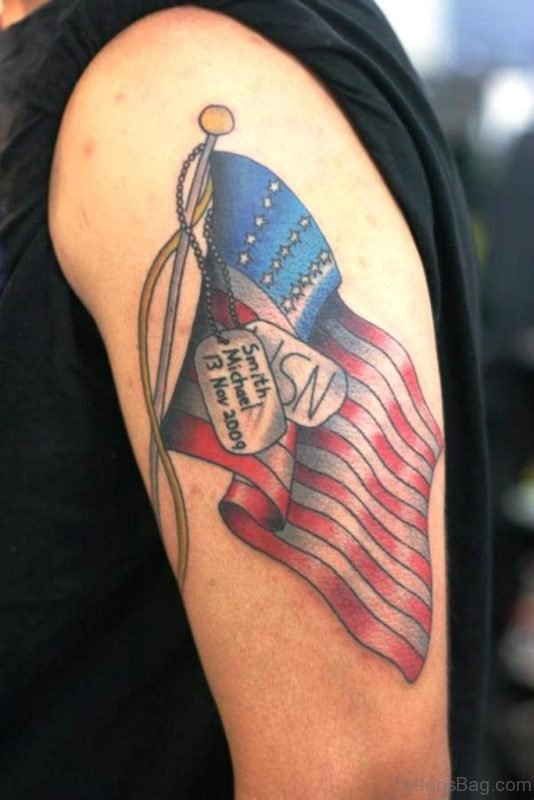 Awesome American Flag Tattoo On Shoulder