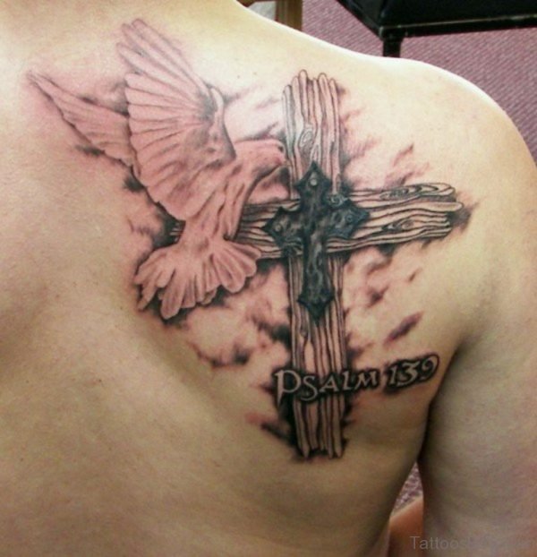 Awesome Bird And Cross Tattoo