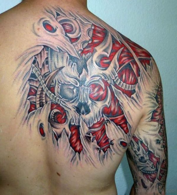 Awesome Biomechanical Tattoo On Back