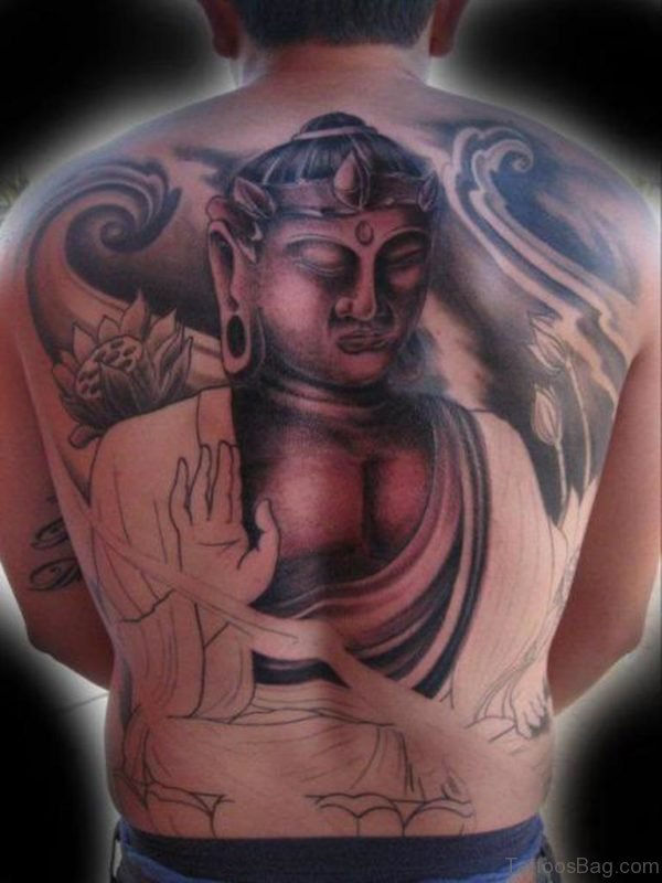 Awesome Buddha Tattoo On Back