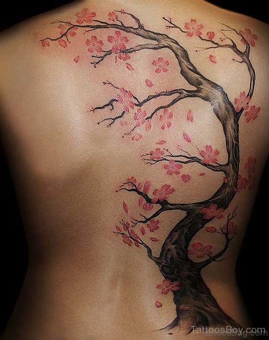 Awesome  Cherry Blossom Tattoo On Full Back