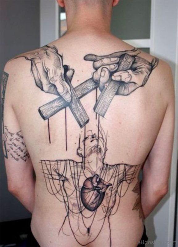 Awesome Cross Tattoo On Back