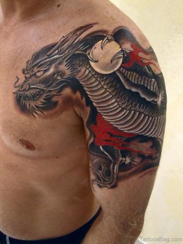 Awesome Dragon Tattoo On Shoulder