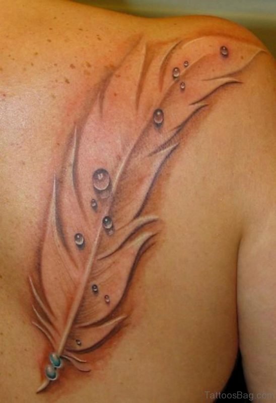 Awesome Feather Tattoo Design On Back