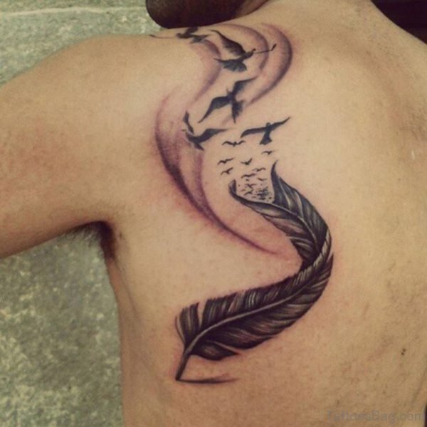 Awesome Feather Tattoo On Back
