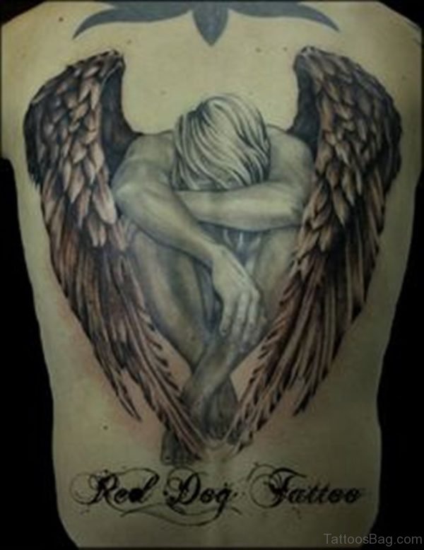 Awesome Memorial Angel Tattoo On Back