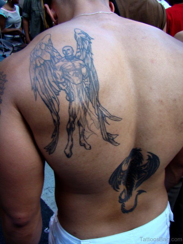 Awesome Memorial Angel Tattoo On Men Back