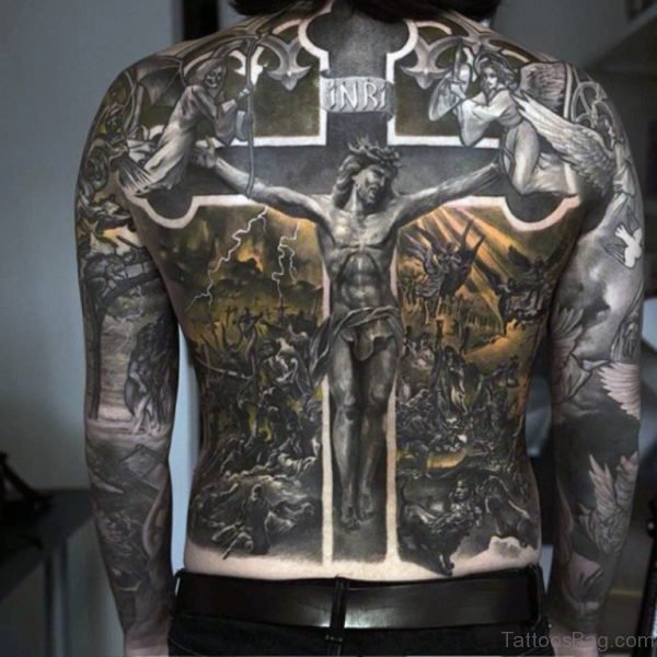 Awesome Religious Tattoo On Full Back